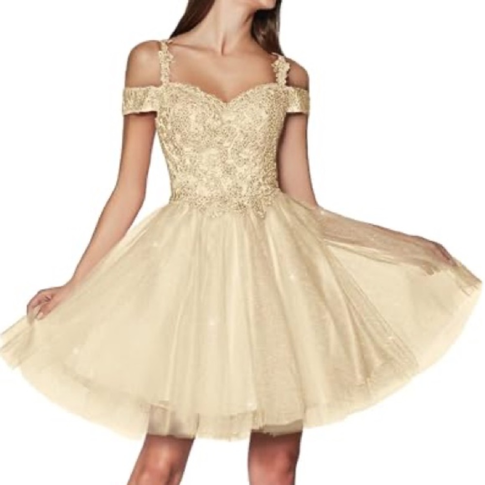 Ladivine CD0132 - Cold Shoulder Glitter Tulle Short Dress